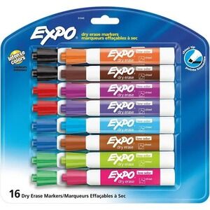 Expo Low Odor Dry Erase Markers Chisel Tip Assorted Intense Colors 16 Count